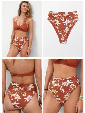Cupshe Rust Floral High-Waist Bikini Bottom- XL